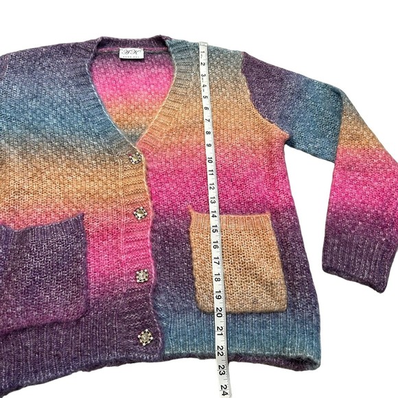 Anna Kay Cardigan Multicolor Ombre Embellished Buttons Wool Blend Size 2 - Picture 7 of 11